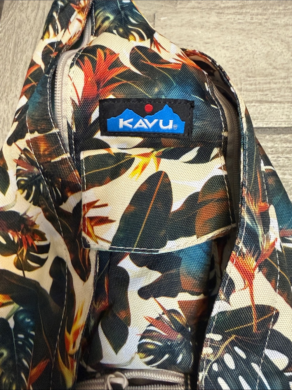 Like new Kavu Canvas Shoulder Bag — Green, Cream & Orange Tropical Print